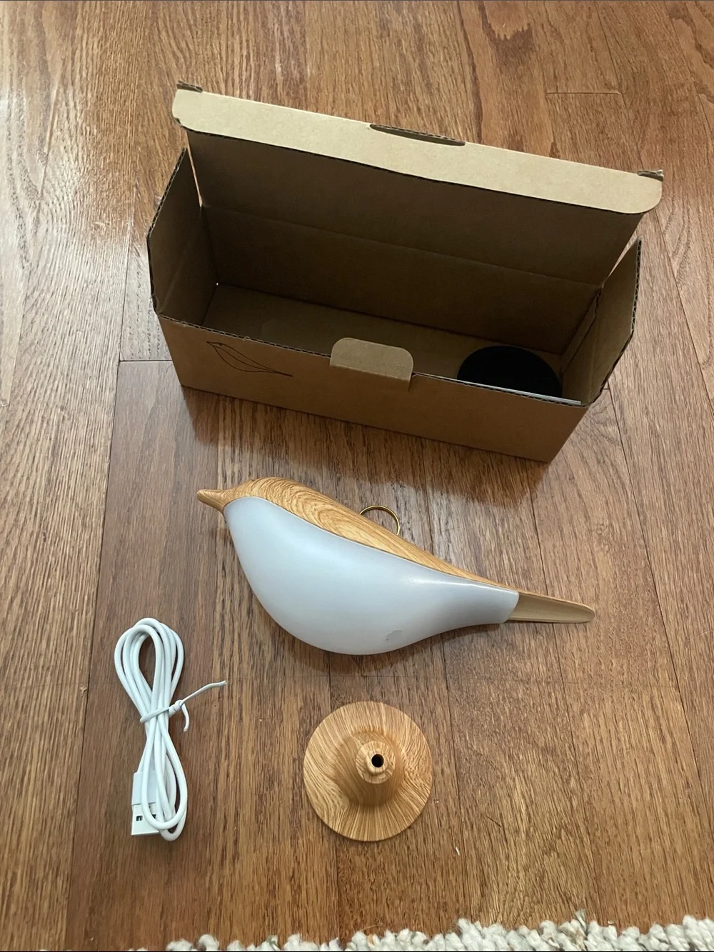 Wood Grain Bird Table Lamp in Natural Wood and White